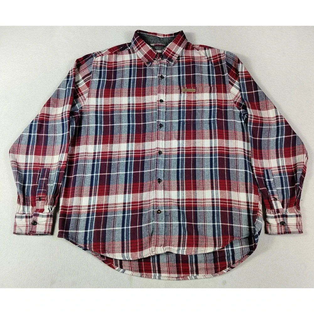 Field & Stream Shirt Mens Large Red Plaid Flannel Lumberjack Cabincore Earthy